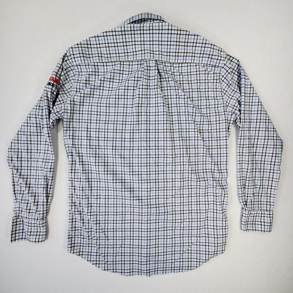 Peter Millar Yamaha Golf Button Down Shirt Mens Medium Blue‎ Plaid Stretch